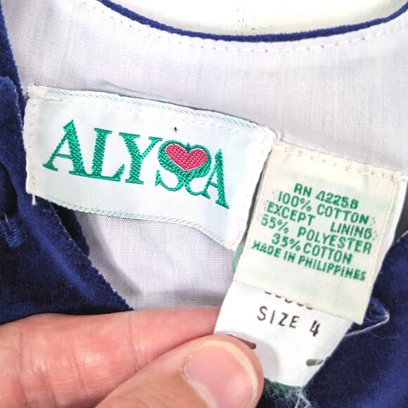 Vintage Alyssa Dress Girls Size 2-3T Navy Velvet Pinafore Holiday - Picture 4 of 4